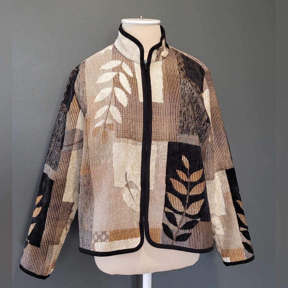Coldwater Creek Artistic Black and Cream Bomber Jacket
